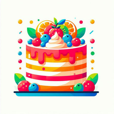 Vector illustration of a chocolate cake with strawberries and macaroons.のイラスト素材