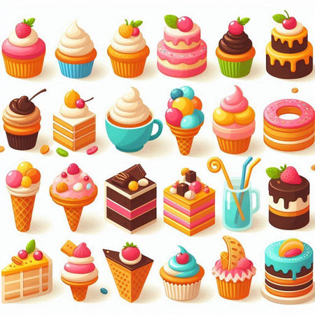 Set of colorful cakes. Vector illustration in isometric 3d style.のイラスト素材