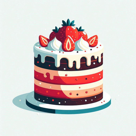 Vector illustration of a cake with strawberries on a white background. Vector illustration.のイラスト素材