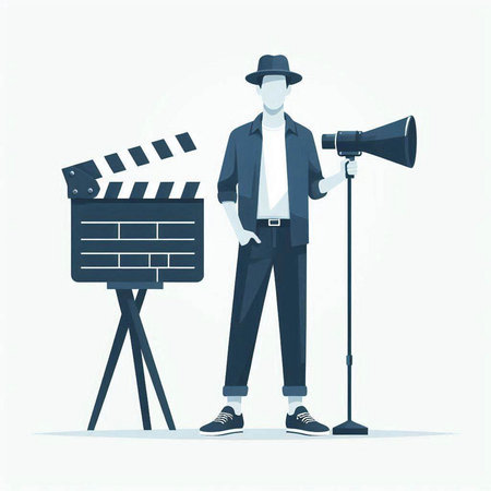 Man with movie clapperboard and megaphone. Vector illustrationのイラスト素材
