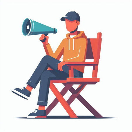 Man with a megaphone. Vector illustration in a flat styleのイラスト素材