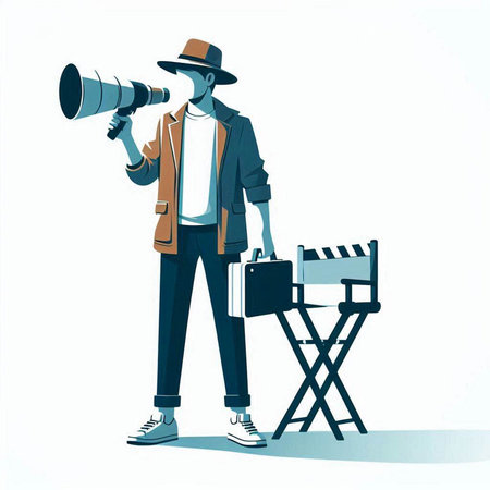 Vector illustration of a movie director with a megaphone and clapperboardのイラスト素材
