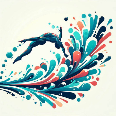 Vector illustration of a swimmer on a background of water splashesのイラスト素材