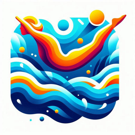 Vector illustration of a swimming pool with waves and people in it.のイラスト素材