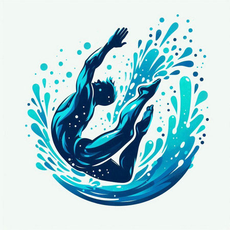 Swimmer in the swimming pool with splashes of water. Vector illustration.のイラスト素材