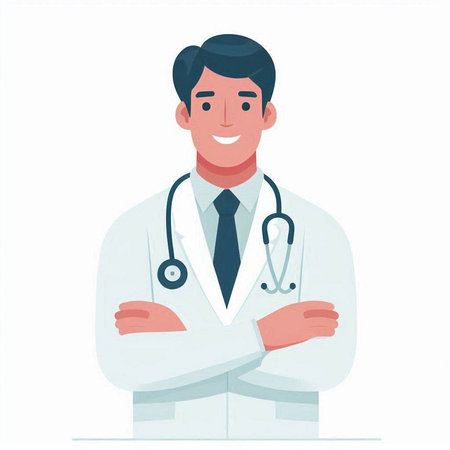 Male doctor in a white coat and stethoscope. Vector illustrationのイラスト素材