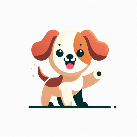 Cute dog running on white background. Vector illustration in cartoon style.のイラスト素材