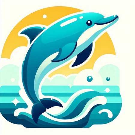 dolphin on the background of the sea and the sky, vector illustrationのイラスト素材
