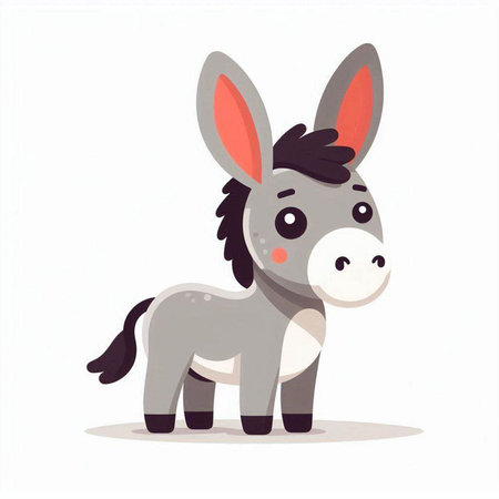 Cute cartoon donkey isolated on white background. Vector illustration in flat style.のイラスト素材