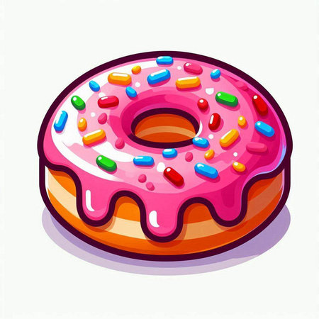 Donut with pink glaze and sprinkles. Vector illustration.のイラスト素材