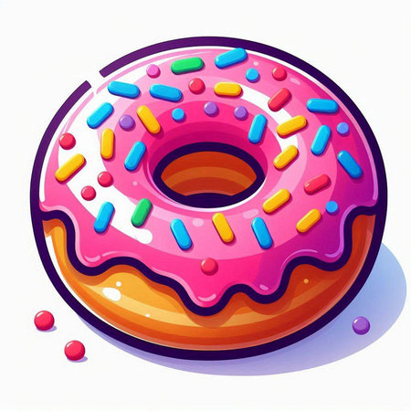 Illustration of a pink donut with sprinkles isolated on a white backgroundのイラスト素材