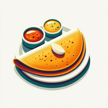 Vector illustration of pancakes with sour cream, lemon and parsley.のイラスト素材