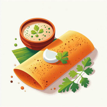 Illustration of a crepe roll with sour cream and parsleyのイラスト素材