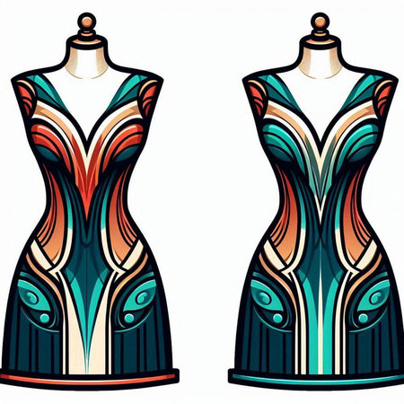 Women's dress on a mannequin. Vector illustration in retro style.のイラスト素材
