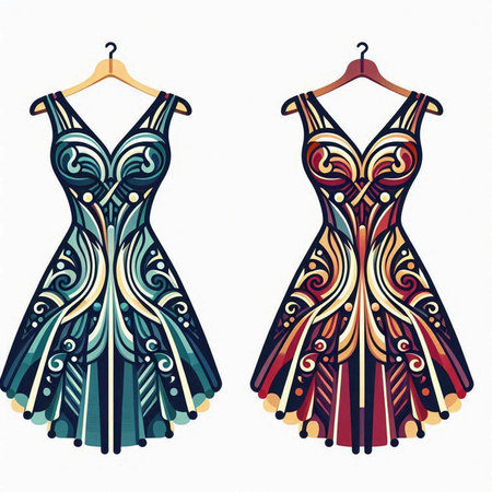 Fashionable women's dress on a hanger. Vector illustration.のイラスト素材