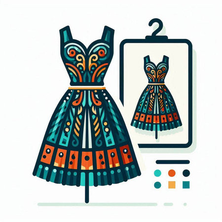Fashion illustration of a dress with a pattern on a hangerのイラスト素材