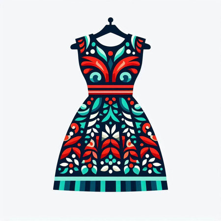 Illustration of a beautiful dress with a pattern on a white backgroundのイラスト素材