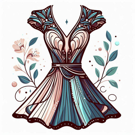 Illustration of a beautiful woman's dress in the style of pop artのイラスト素材