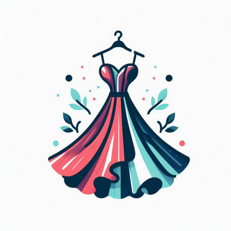 Illustration of a beautiful dress with floral pattern. Vector illustration.のイラスト素材
