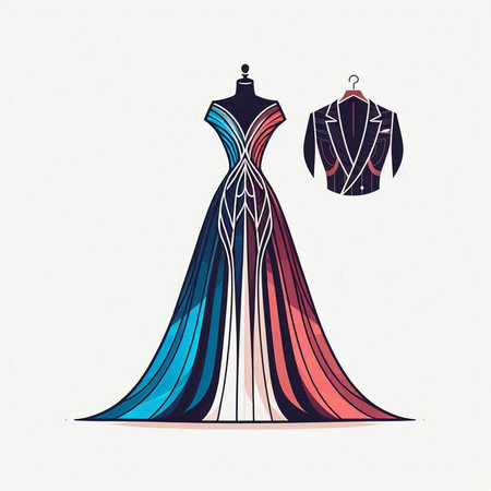 Dress design with ethnic ornaments. Vector fashion illustration.のイラスト素材