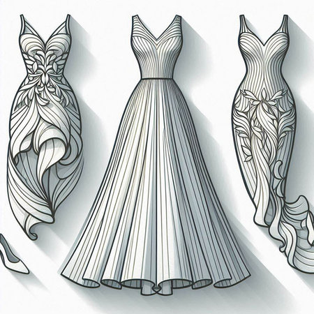 Wedding dress design set. Hand drawn fashion illustration. Vector.のイラスト素材