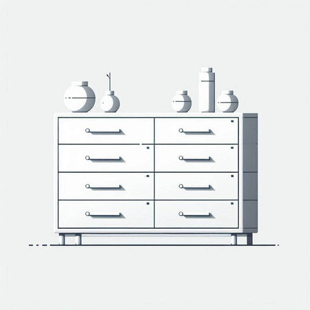 Stylized vector illustration of chest of drawers on white backgroundのイラスト素材