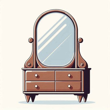 Vector illustration of a vintage wooden chest of drawers with mirror.のイラスト素材