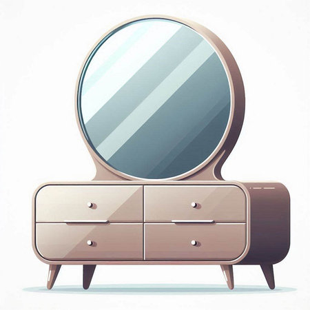 Illustration of a wooden chest of drawers with mirror on a white backgroundのイラスト素材