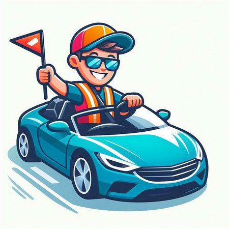 Vector illustration of a man driving a sports car. Cartoon style.のイラスト素材