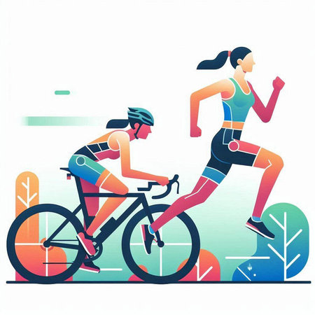 Vector illustration of a couple in sportswear running on the road.のイラスト素材