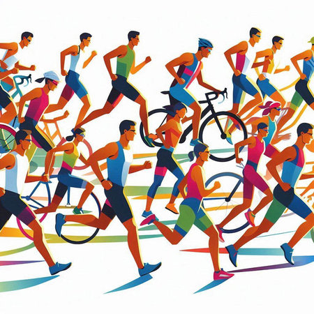 Group of people running, vector illustration. Sport and healthy lifestyle.のイラスト素材