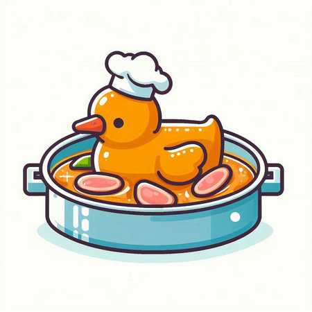 Illustration of a chicken cooked in a saucepan on a white backgroundのイラスト素材