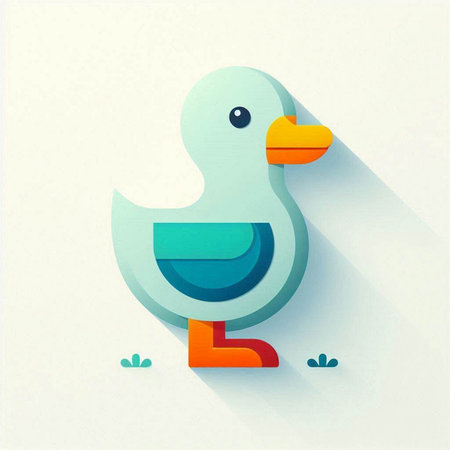 Duck icon, flat design, long shadow, vector illustration.のイラスト素材