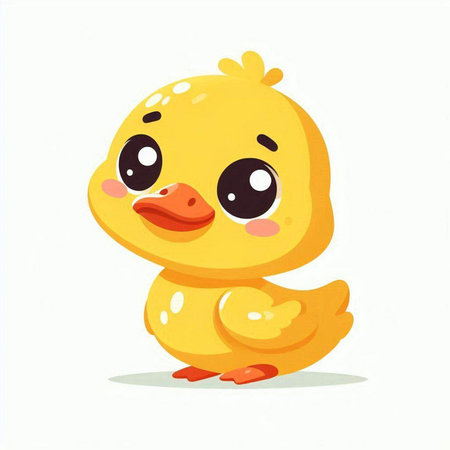 Cute little yellow duckling. Vector illustration isolated on white background.のイラスト素材