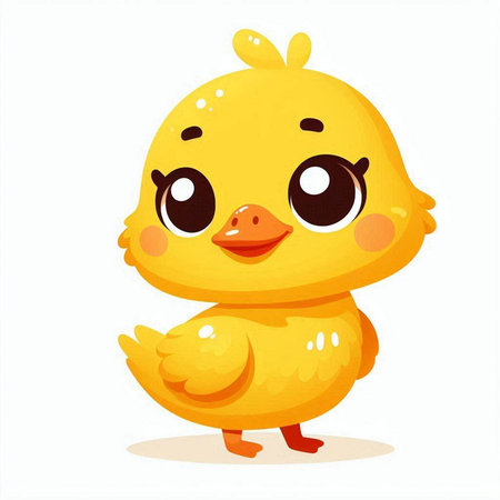 Cute cartoon yellow duckling isolated on white background. Vector illustration.のイラスト素材
