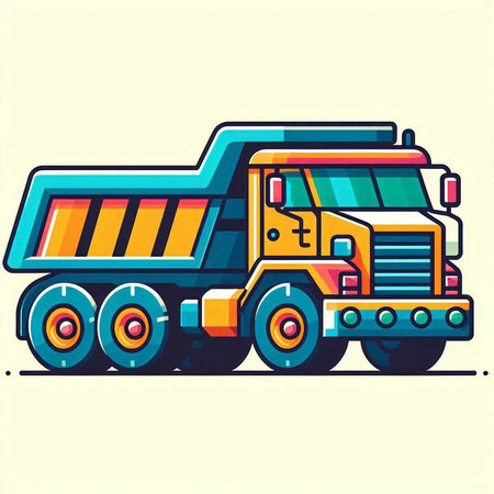 Truck icon. Vector illustration of a dump truck in flat style.のイラスト素材