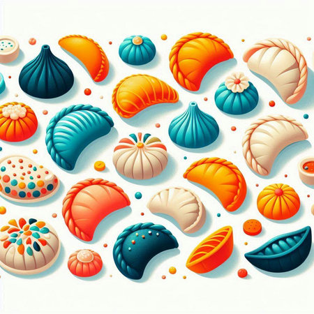 Chinese dumplings with different fillings. Vector illustration in cartoon styleのイラスト素材