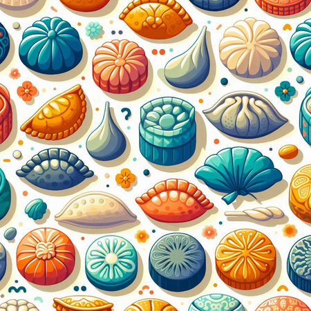 Vector illustration of chinese dumplings with various fillings.のイラスト素材