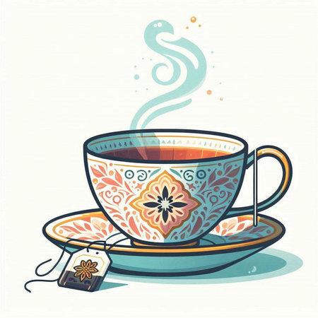 Cup of tea with teabag. Hand drawn vector illustration.のイラスト素材