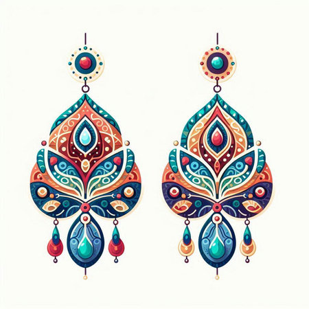 Hand drawn earrings with ethnic ornaments. Vector illustration.のイラスト素材