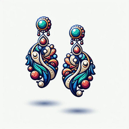 Ethnic earrings. Colorful vector illustration in flat style.のイラスト素材