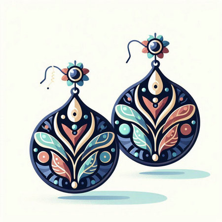 Ethnic earrings with ethnic ornament. Vector illustration in flat styleのイラスト素材