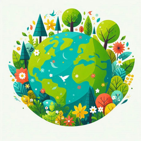 Ecology concept with planet earth and nature elements. Vector illustration.のイラスト素材