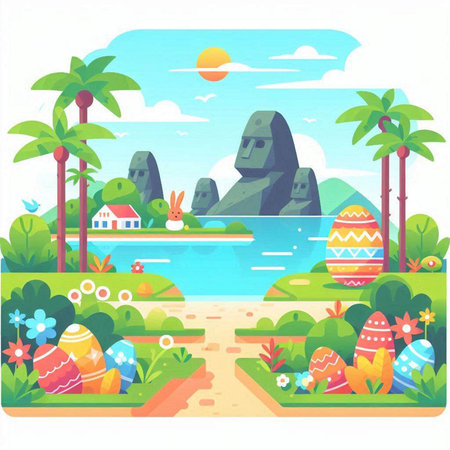 Easter egg hunt. Colorful vector illustration in flat style.のイラスト素材