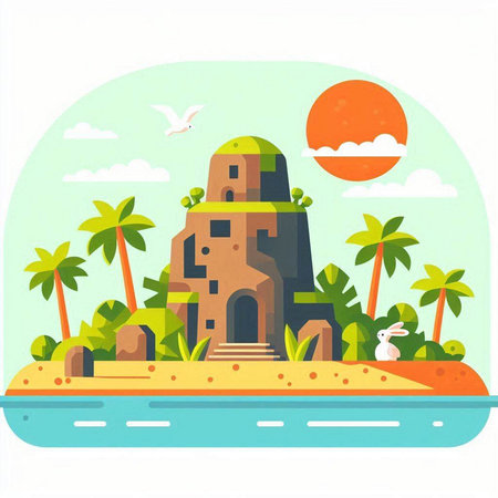 Totem pole on a white background. Vector illustration in retro style.のイラスト素材