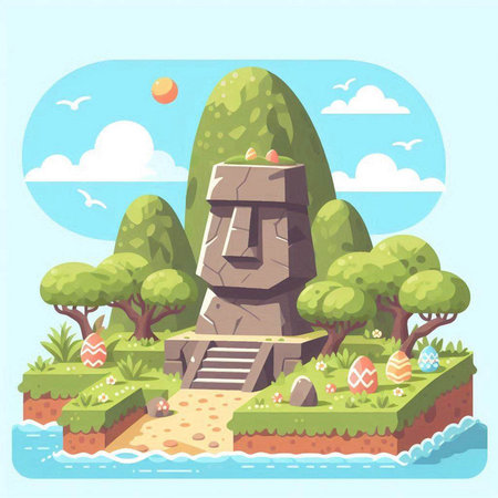 Stone monument in the park. Vector illustration in flat cartoon style.のイラスト素材