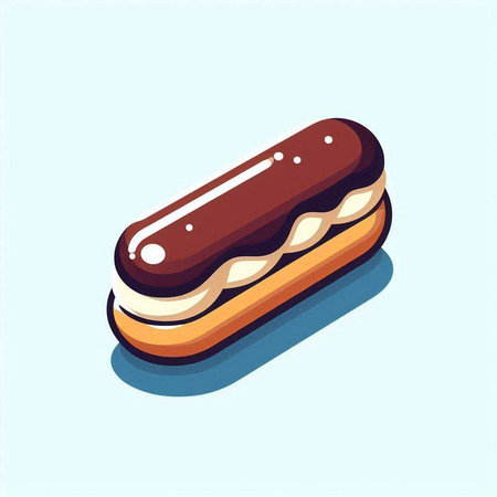 Illustration of eclair with chocolate icing on a white background.のイラスト素材