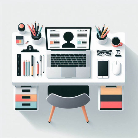 Flat design isometric vector illustration concept of creative office workspace.のイラスト素材
