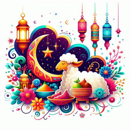 Hand drawn vector illustration of a sheep in the night sky with stars.のイラスト素材