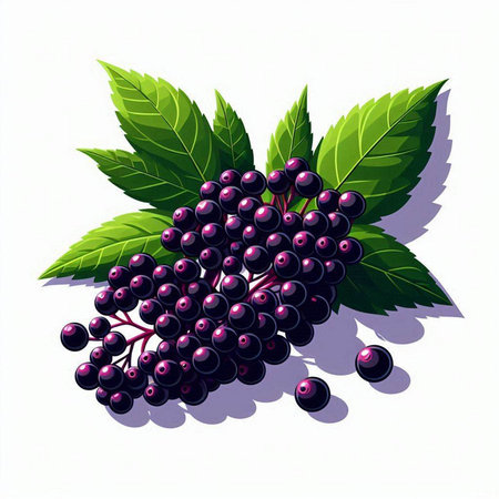 Elderberry with leaves on a white background. Vector illustration.のイラスト素材